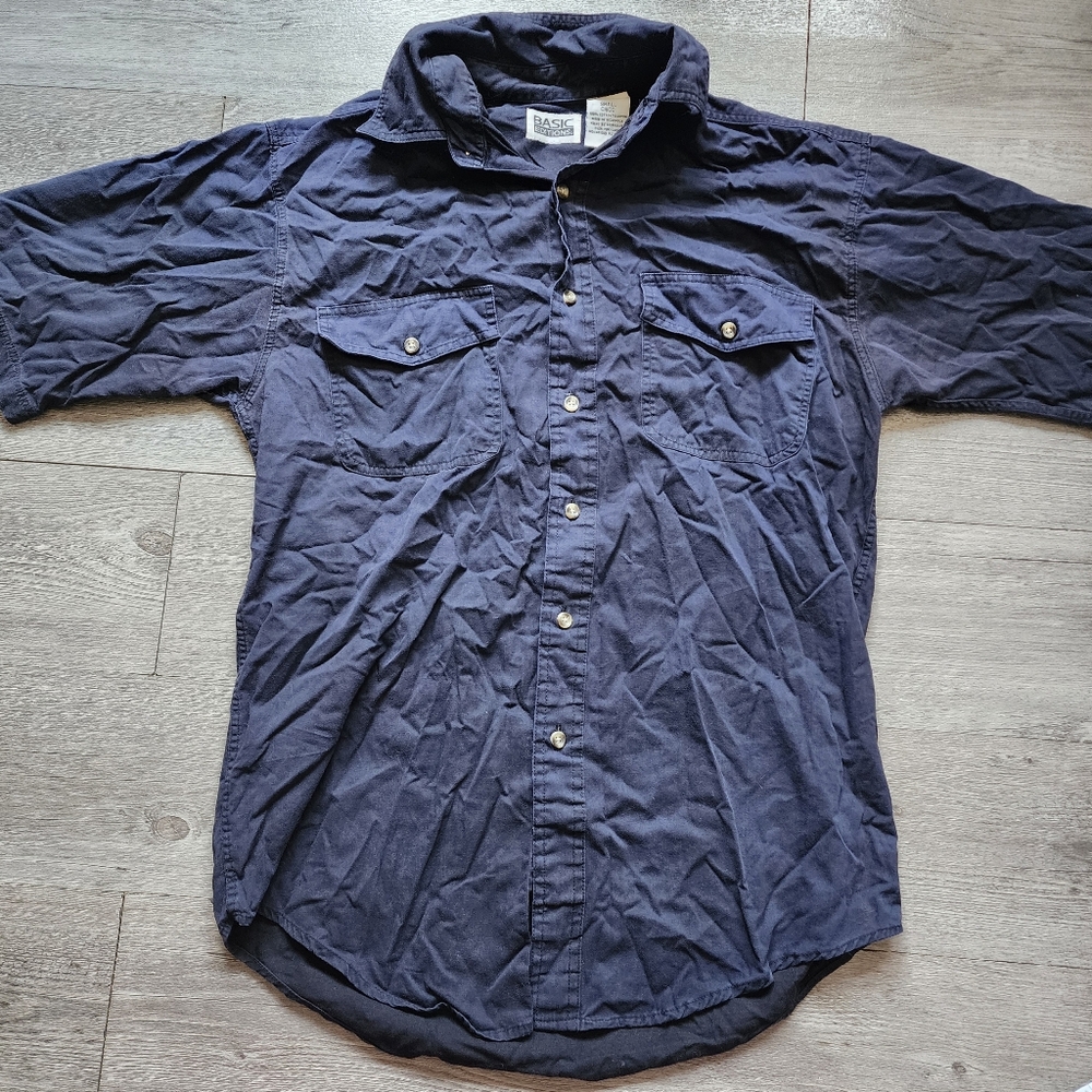 Basic Editions Blue Short Sleeve Button Down Shirt Men’s Small Collared